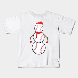 Funny Christmas Baseball Snowman Kids T-Shirt